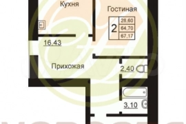 2-к. квартира, 66,8 м², 5/9 эт.